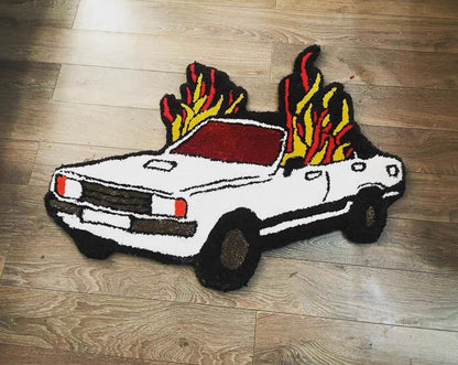 Flaming Car Hand Tufted Rug