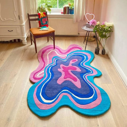 Abstract Irregular Hand Tufted Rug (Pink/ Blue)