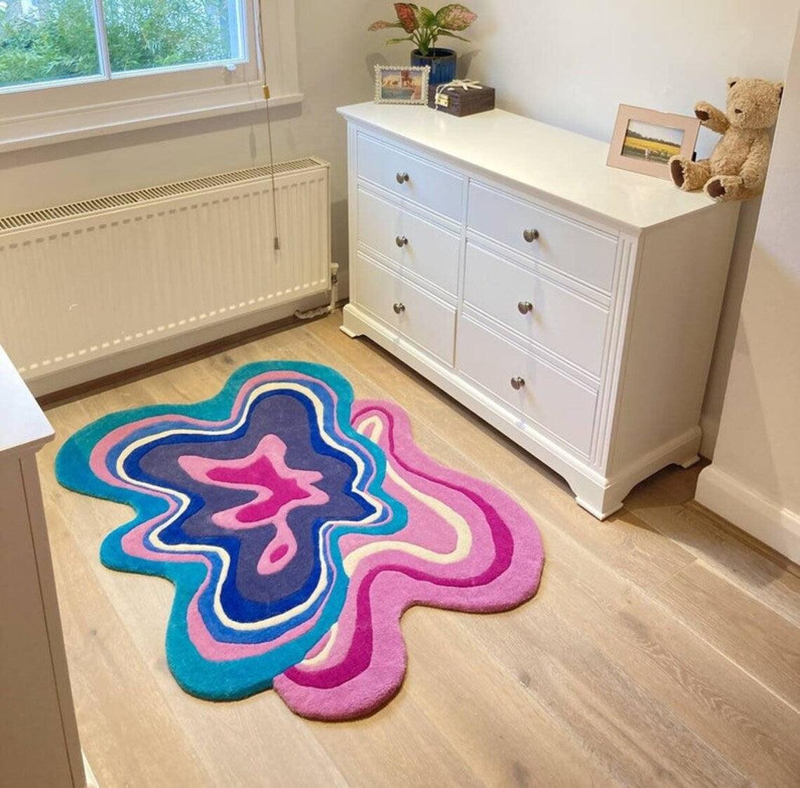 Abstract Irregular Hand Tufted Rug (Pink/ Blue)